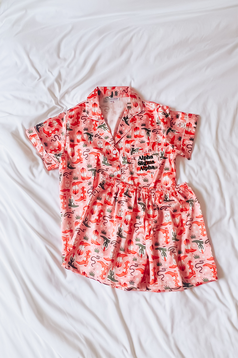 Block Font Cowboy pajamas - Alpha Sigma Alpha