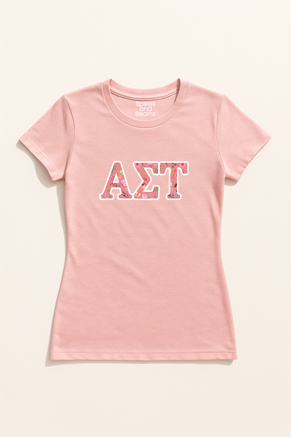 Floral Greek Letter Tee - Pink