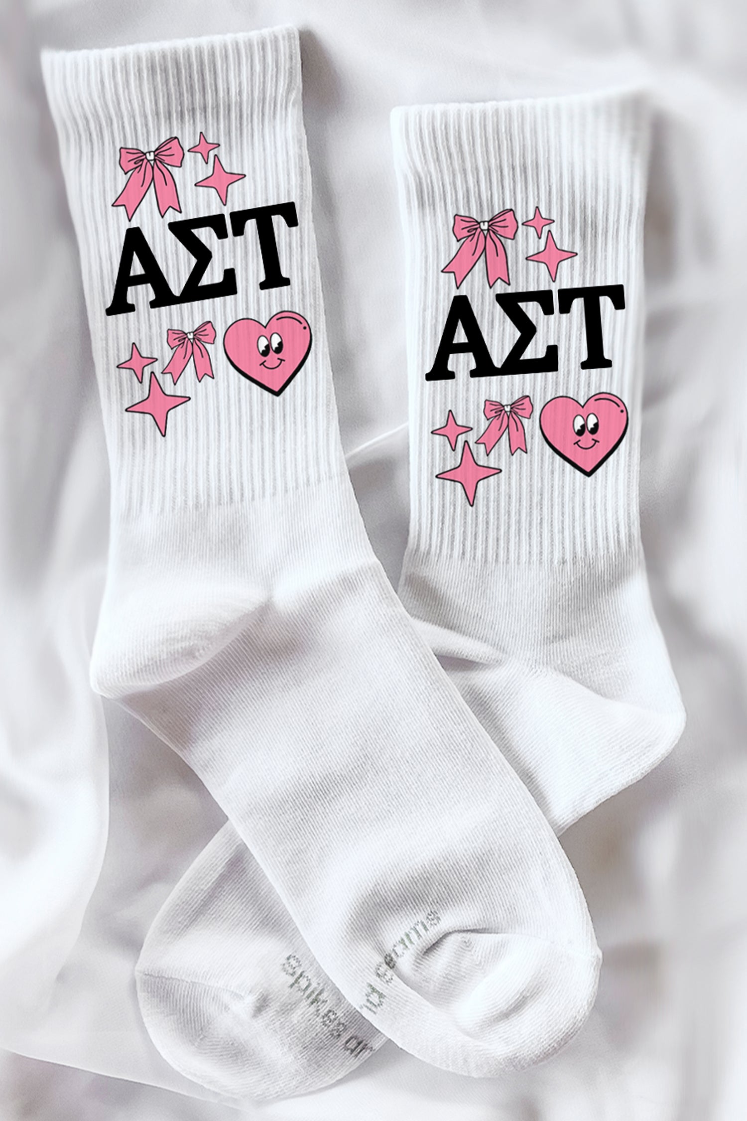 Cartoon Heart Greek Letter Socks - Alpha Sigma Tau