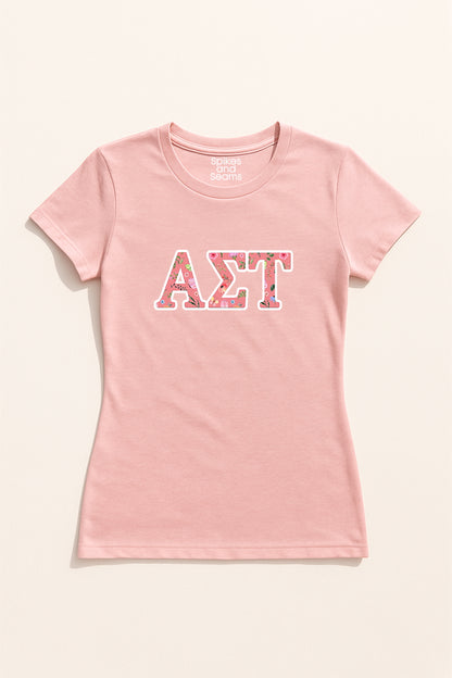 Pink Floral Greek Letter Tee - Alpha Sigma Tau