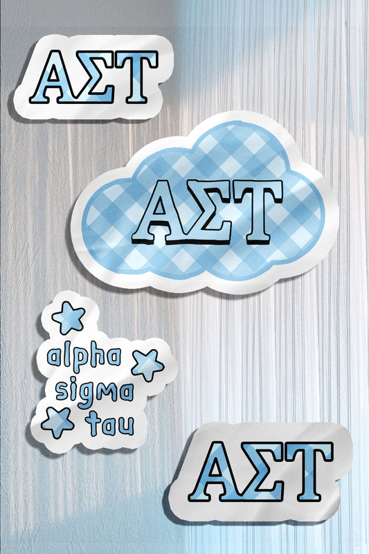 Blue Theme Waterproof Sorority Stickers - Alpha Sigma Tau