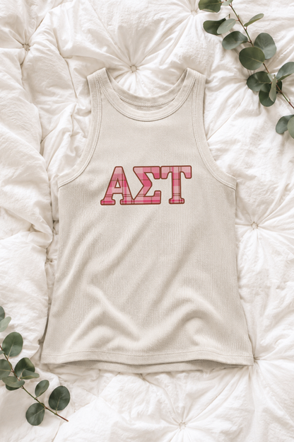Plaid Pink Letters Sorority Tank