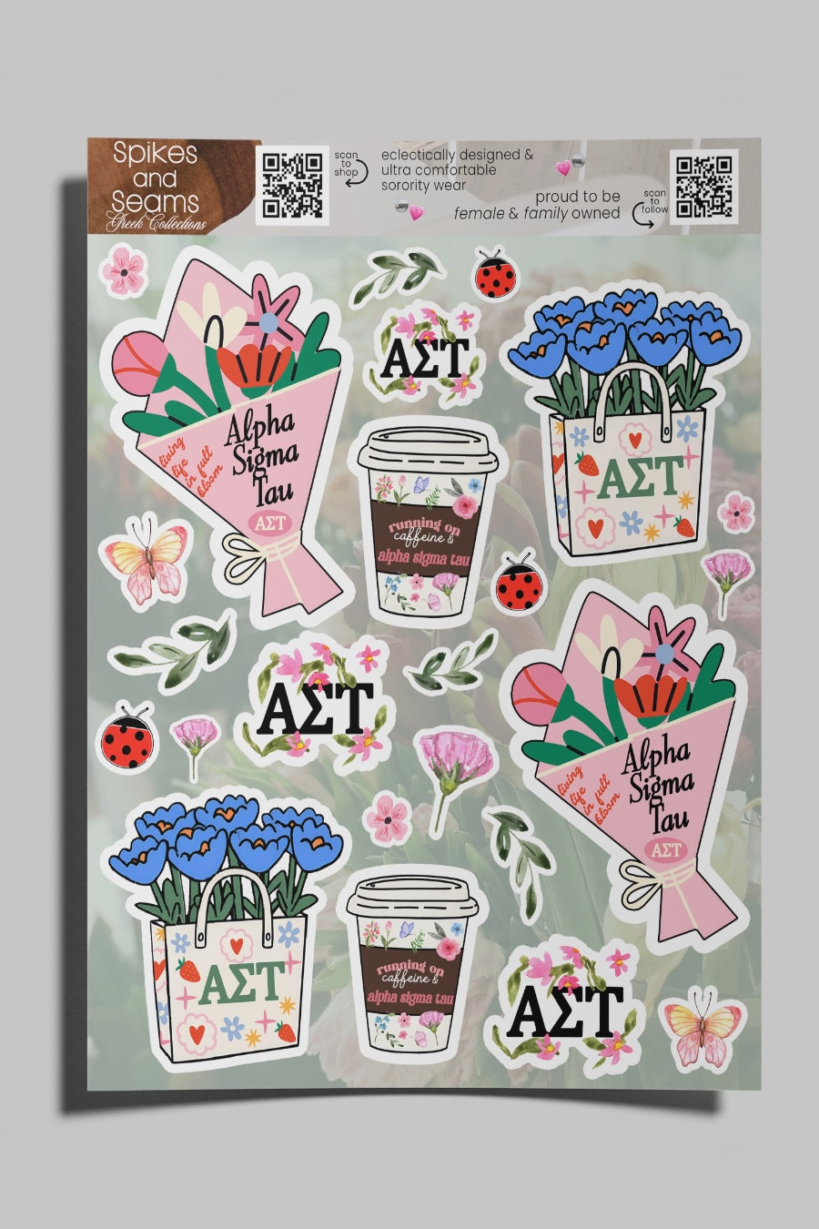Flower Market Sorority Sticker Sheet #21 - Alpha Sigma Tau - Spikes and Seams Greek
