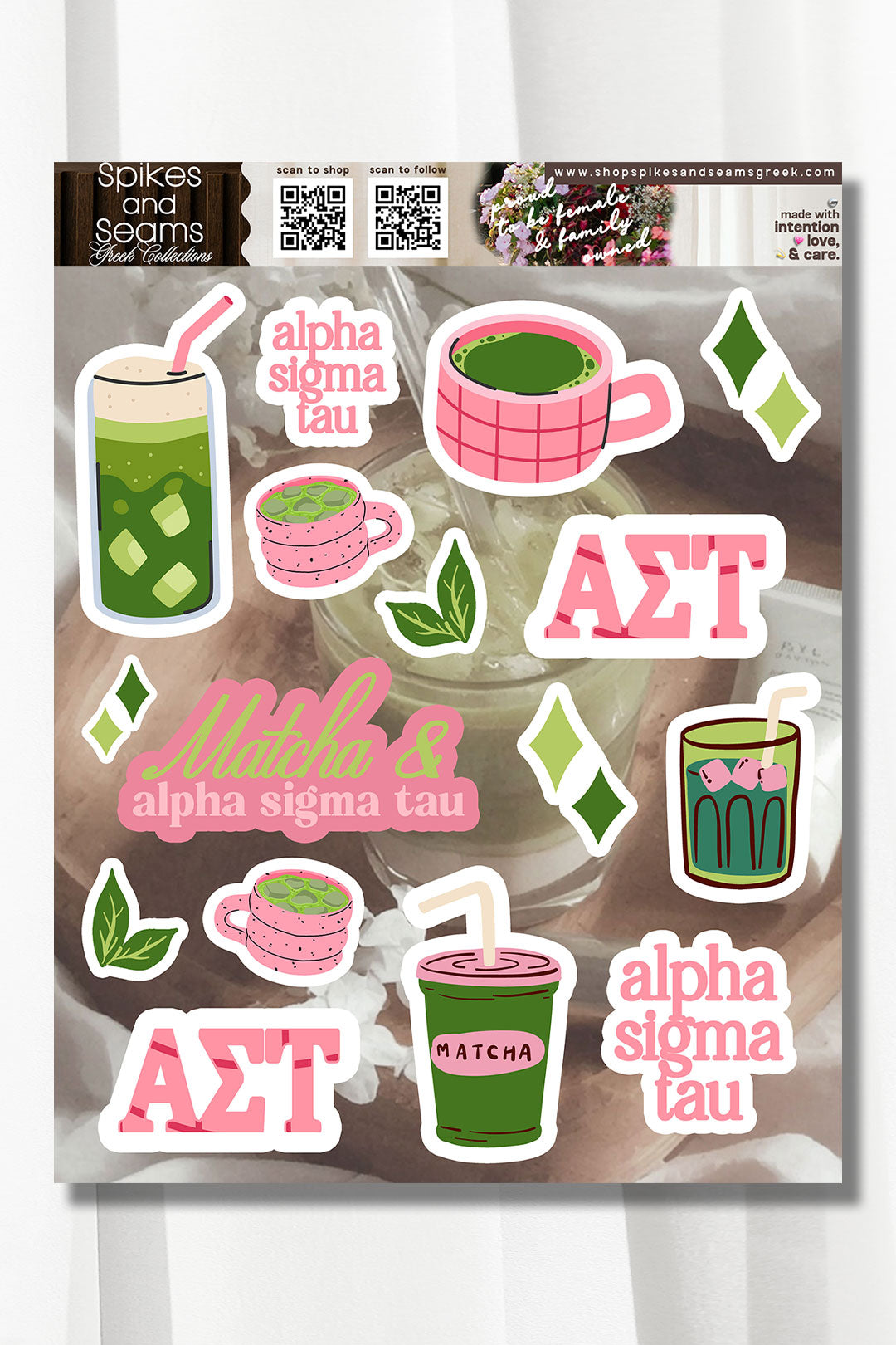 Sorority Matcha Theme Sticker Sheet #25 - Spikes and Seams Greek