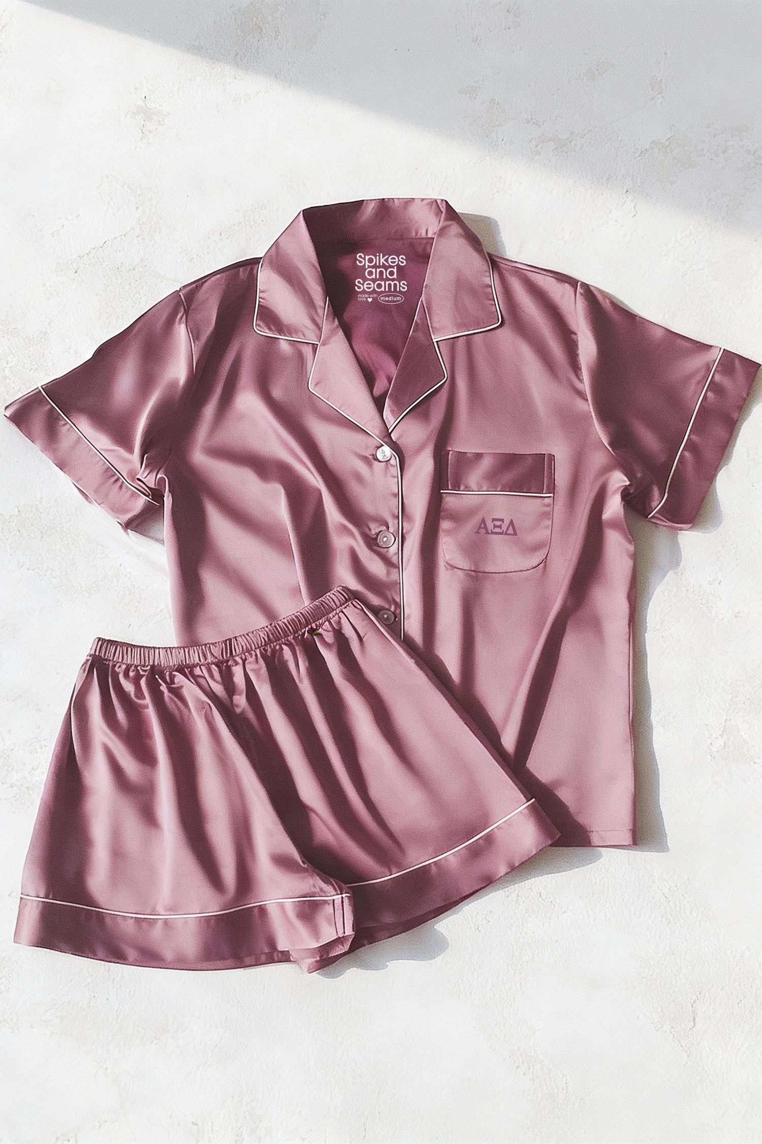 Light Purple Pajamas with Plum Greek Letters - Alpha Xi Delta