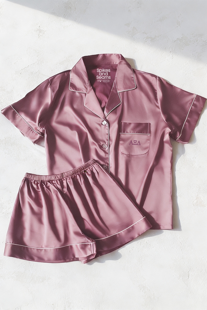 Light Purple Pajamas with Plum Greek Letters