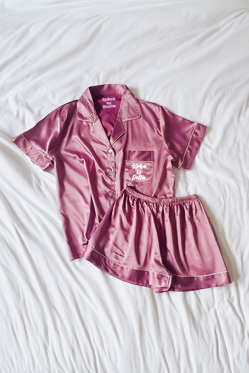 Light Purple Script font Pajamas - Alpha Xi Delta