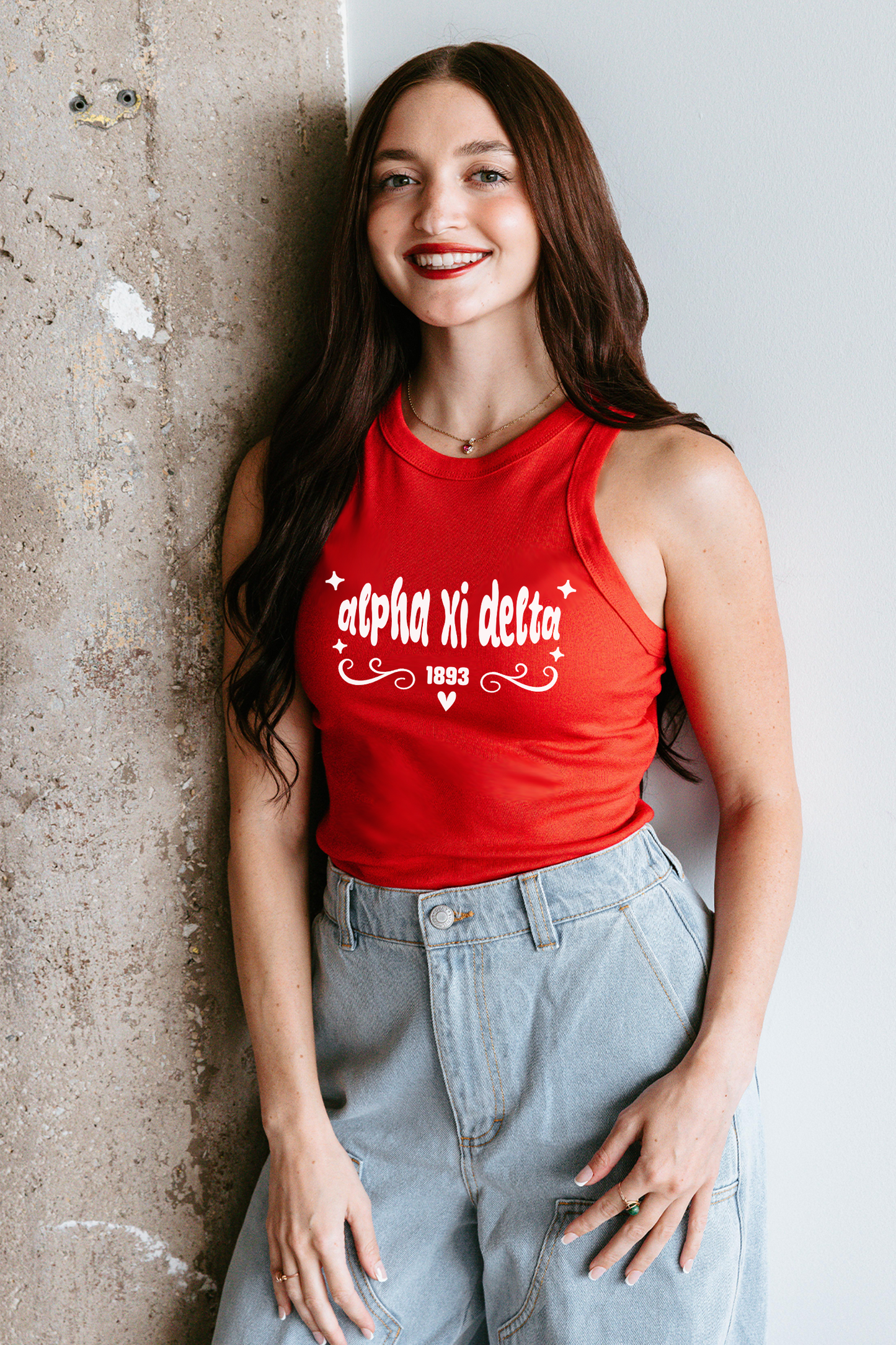 Red Sparkle Text Sorority Tank - Alpha Xi Delta
