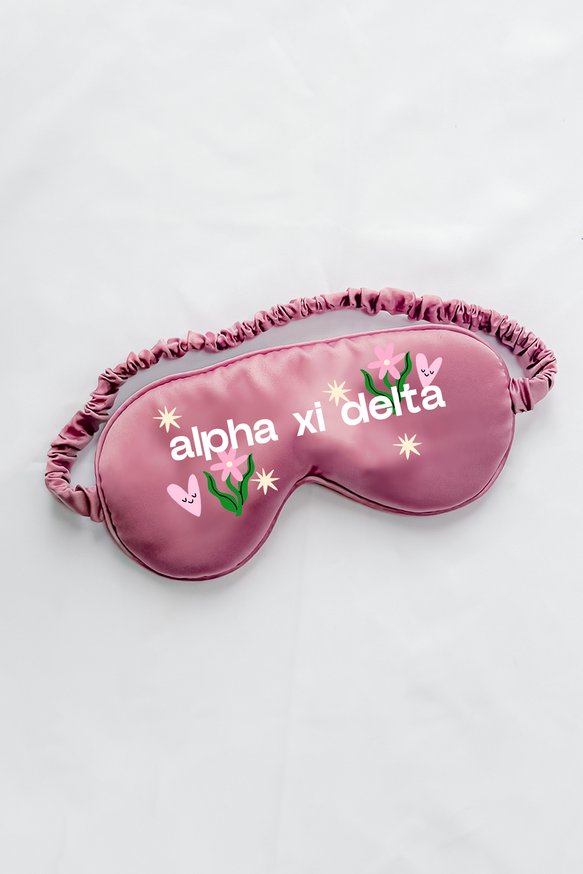 Light Purple Hearts & Flowers Sorority Sleep Mask - Alpha Xi Delta