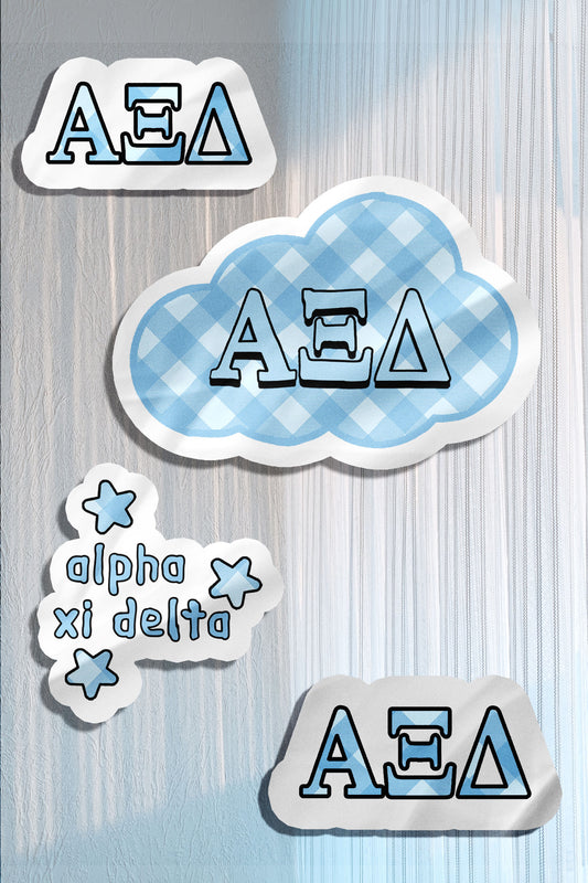 Blue Theme Waterproof Sorority Stickers - Alpha Xi Delta