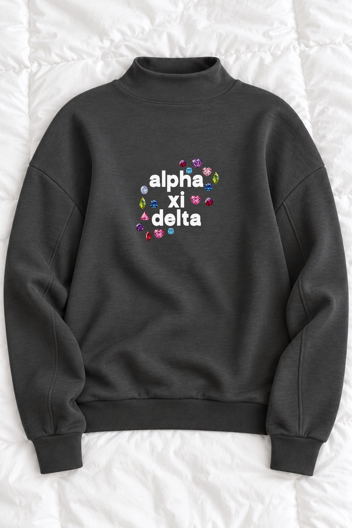 Gems Charcoal Sorority Mockneck - Alpha Xi Delta