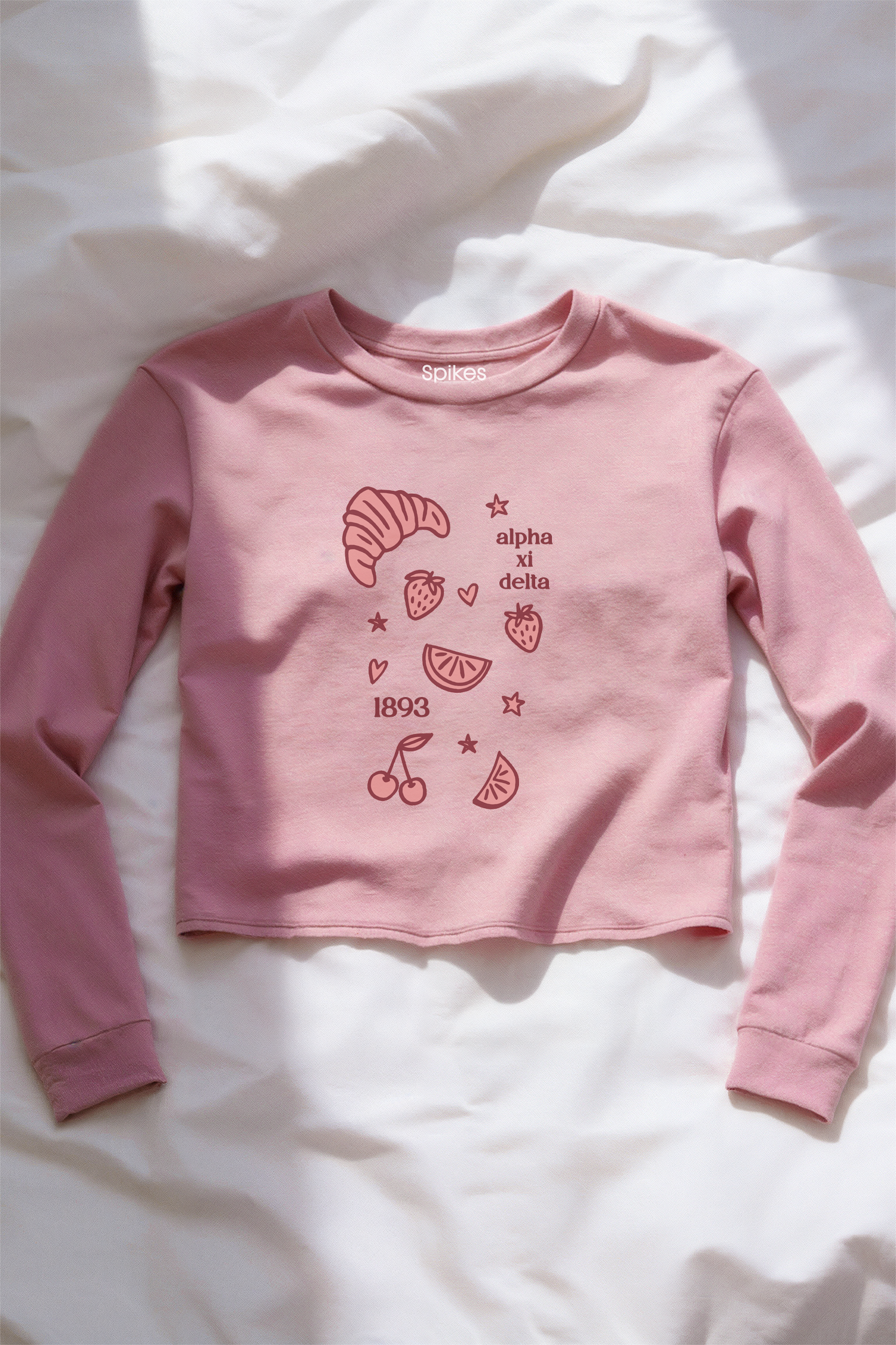 Long Sleeve Pink Fruit Midi Crop - Alpha Xi Delta