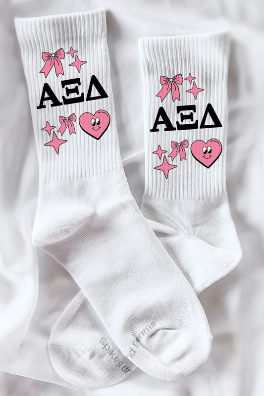 Cartoon Heart Greek Letter Socks - Alpha Xi Delta