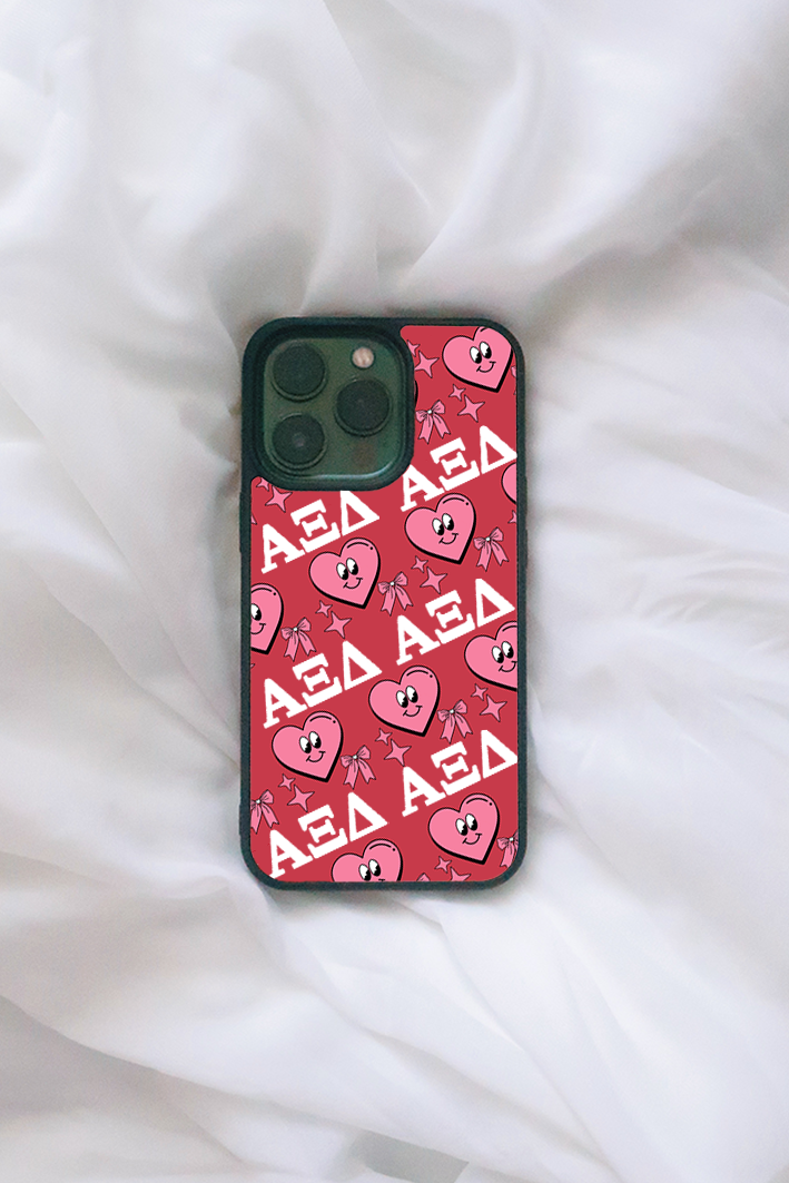Cartoon Hearts Greek Letters iPhone Case - Alpha Xi Delta