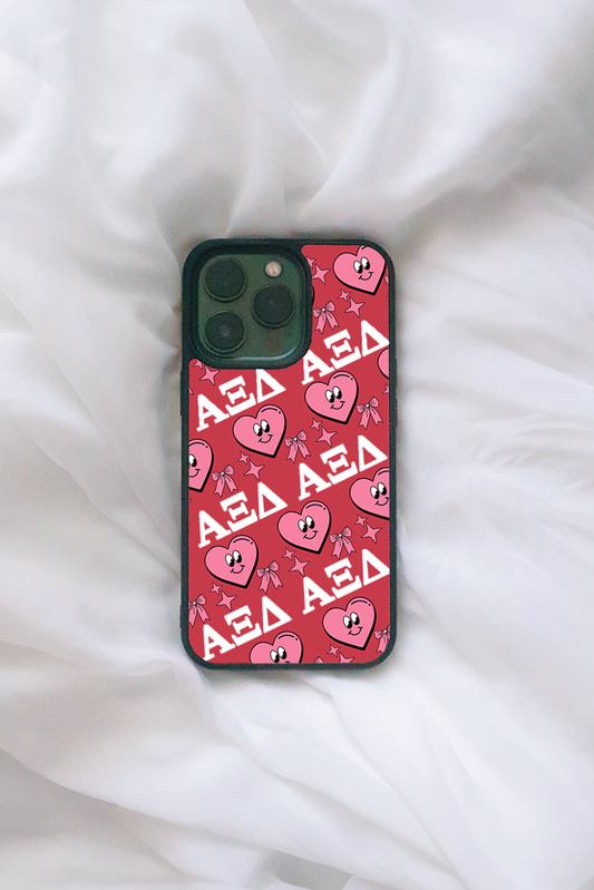 Cartoon Hearts Greek Letters iPhone Case - Alpha Xi Delta