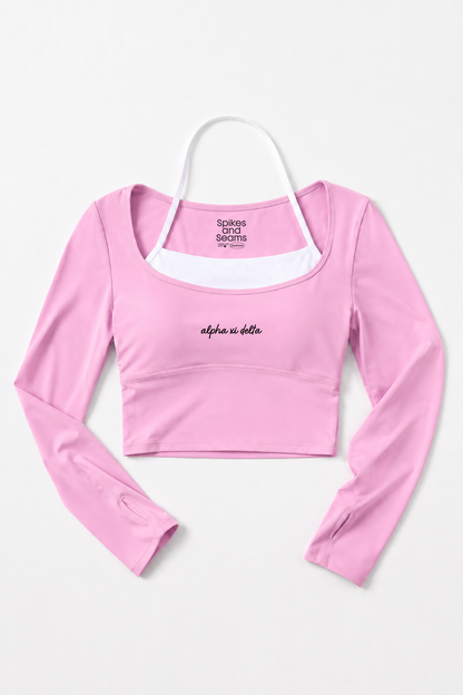 Sorority Pink Layered Long Sleeve Activewear Top