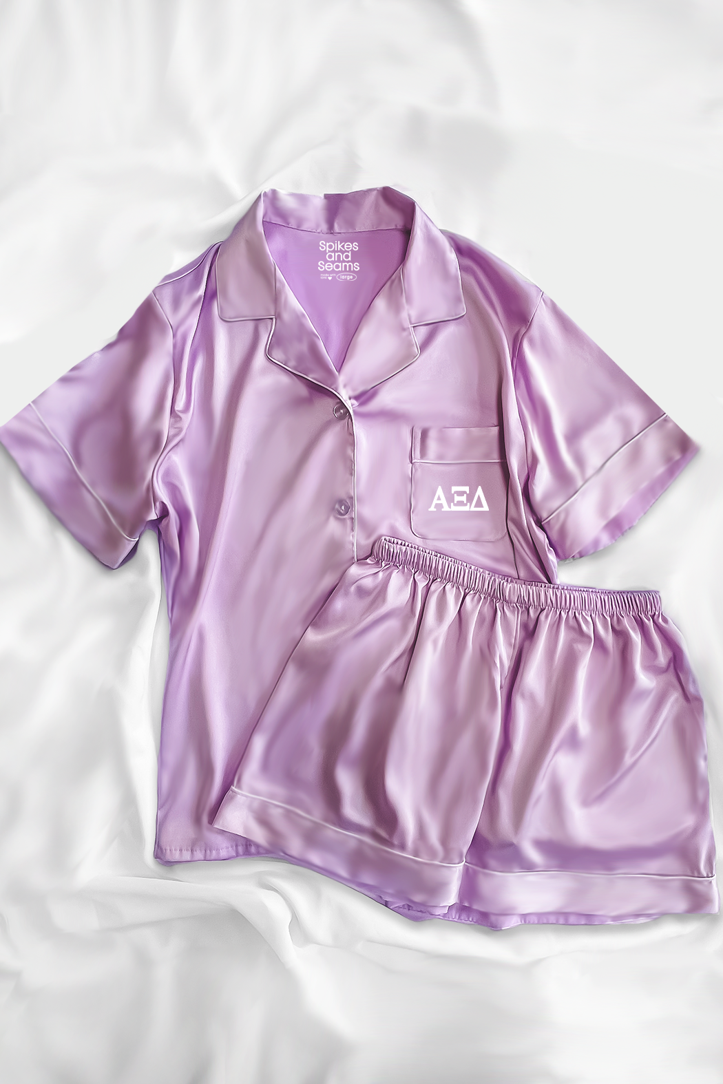 Lavender Pajamas with White Greek Letters - Alpha Xi Delta