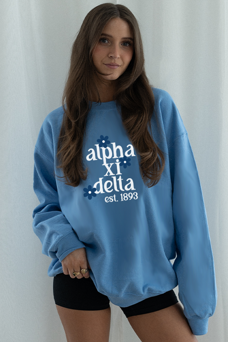 Blue Daisy Crewneck - Alpha Xi Delta