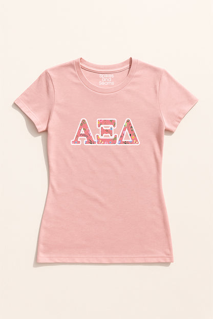 Pink Floral Greek Letter Tee - Alpha Xi Delta