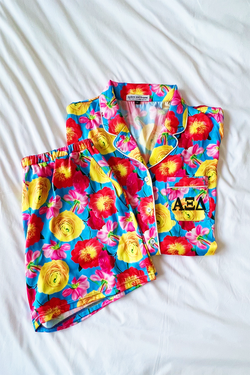 Greek Letter Blue Floral pajamas - Alpha Xi Delta