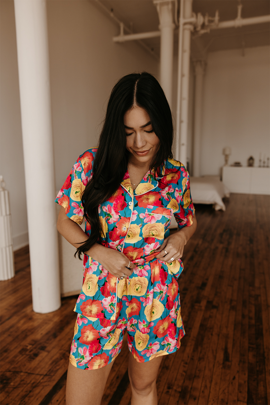 Greek Letter Blue Floral Pajamas - Zeta Tau Alpha
