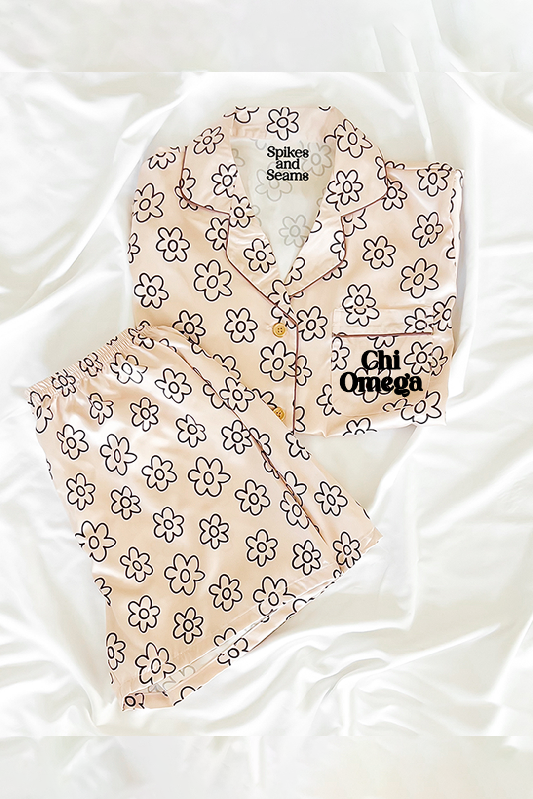 Block Font Beige Daisy pajamas - Chi Omega