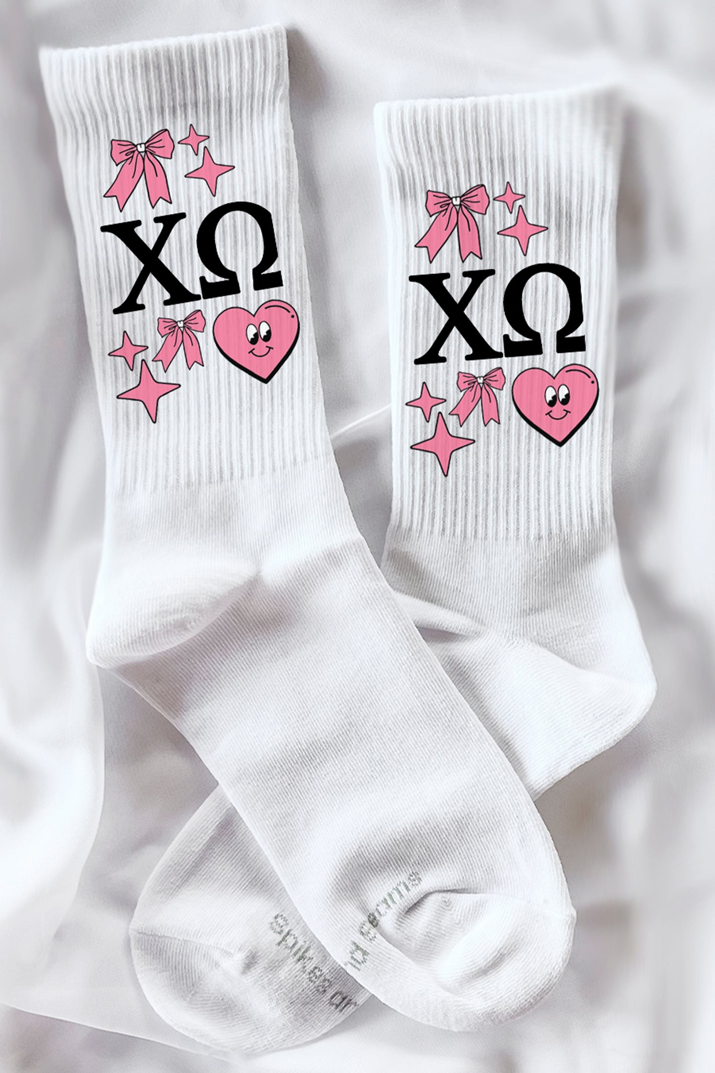 Cartoon Heart Greek Letter Socks - Chi Omega
