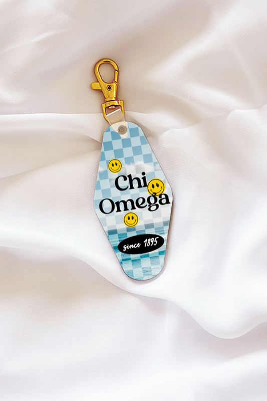 Sky Checkered Keychain - Chi Omega