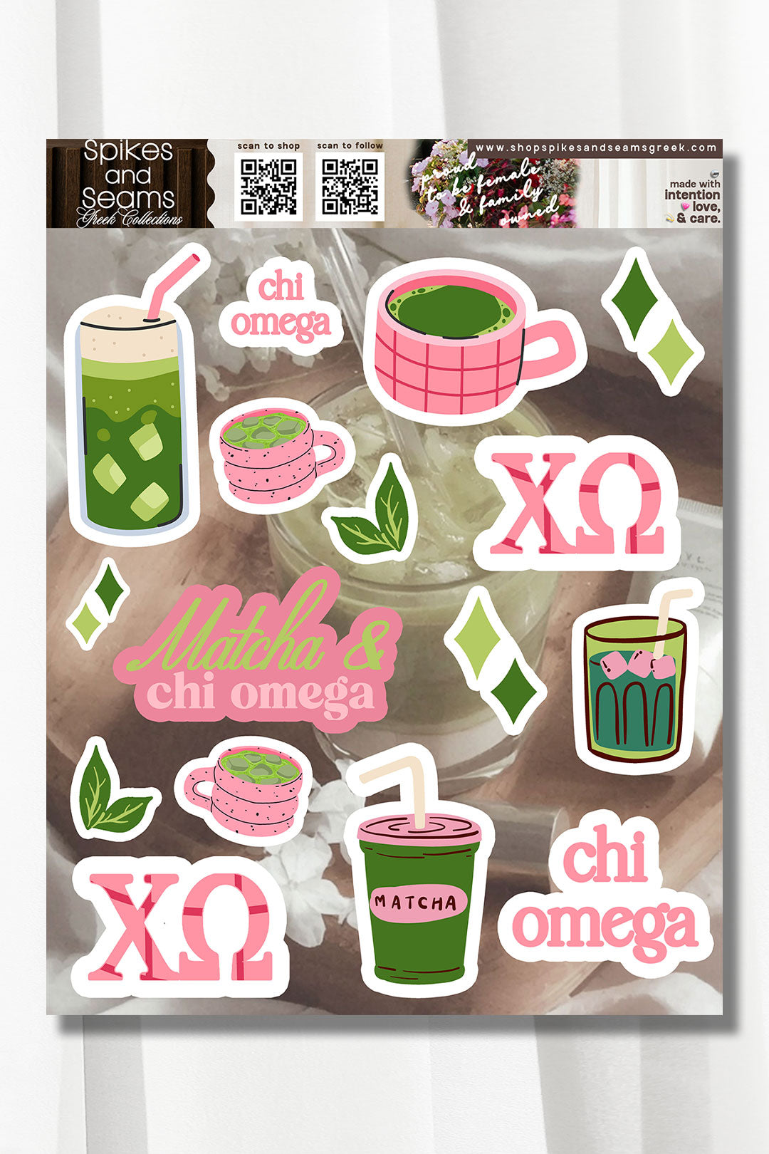 Sorority Matcha Theme Sticker Sheet #25 - Spikes and Seams Greek