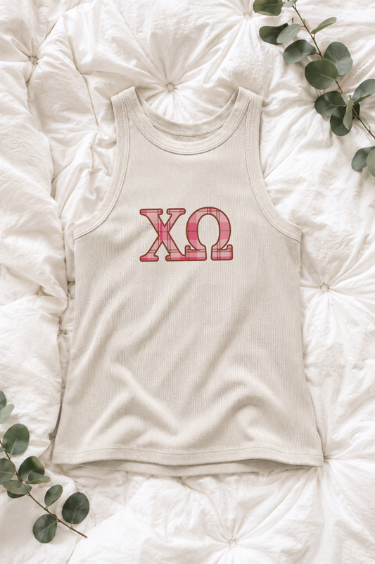 Plaid Pink Letters Sorority Tank - Chi Omega