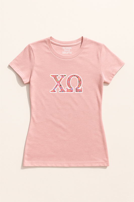 Pink Floral Greek Letter Tee - Chi Omega