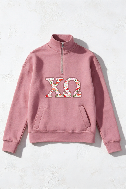 Orchid Floral Greek Letter Quarter Zip - Chi Omega