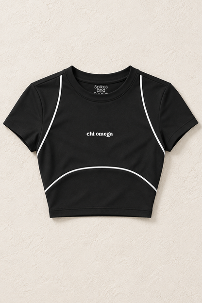 Sorority Black Crop Top with White Trim