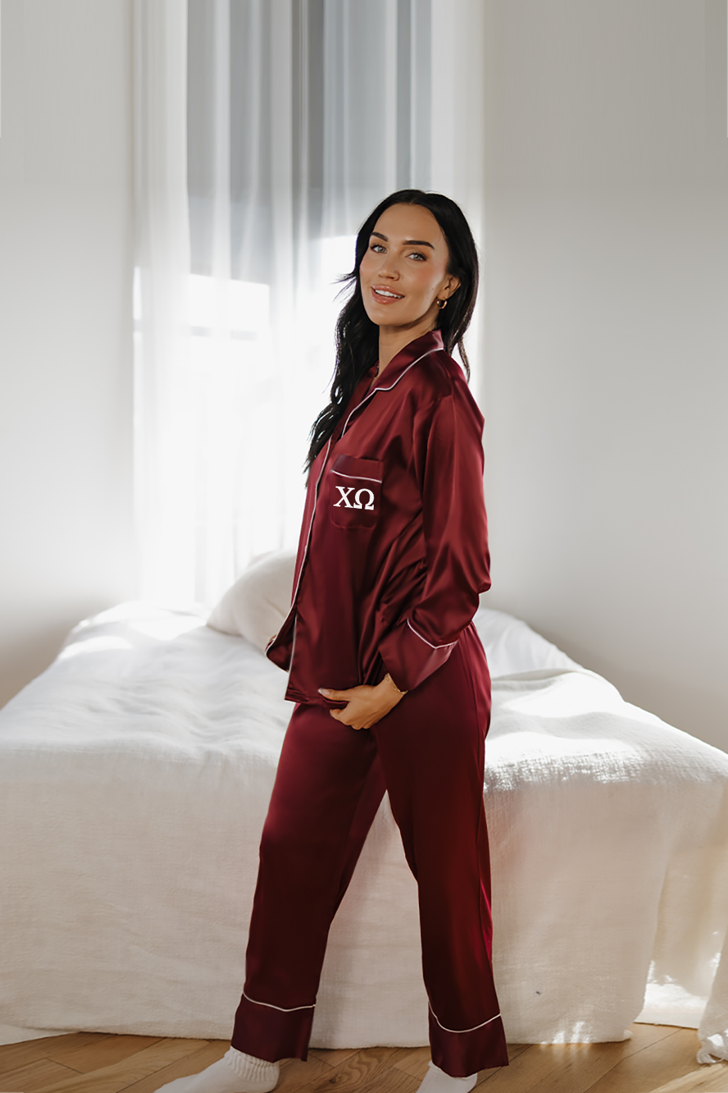 Wine Pants Set with Greek Letter Pocket - Chi Omega