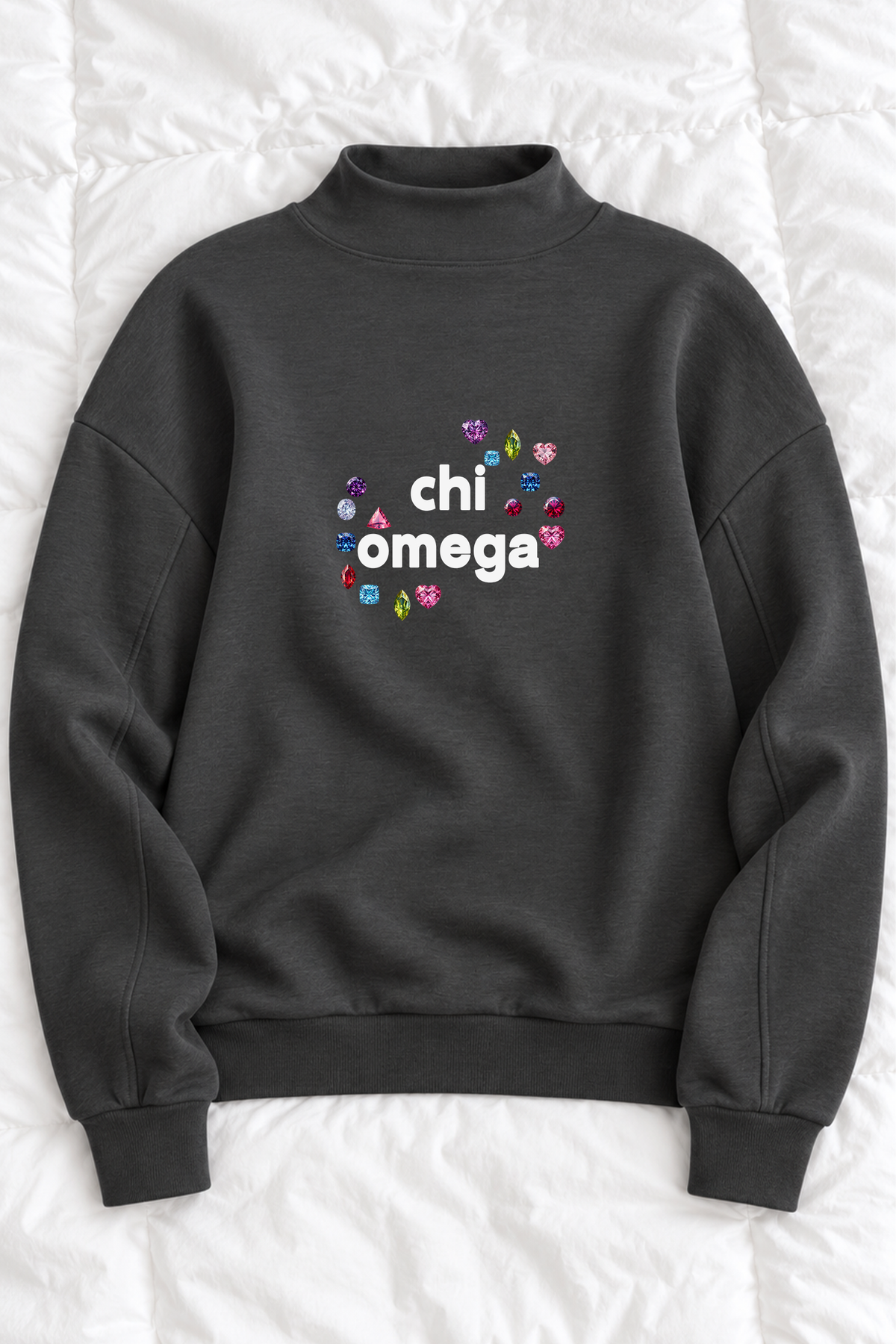 Gems Charcoal Sorority Mockneck - Chi Omega