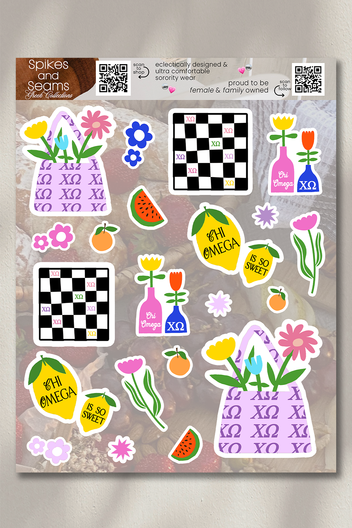Fruity & Floral Sticker Sheet #20 - Chi Omega