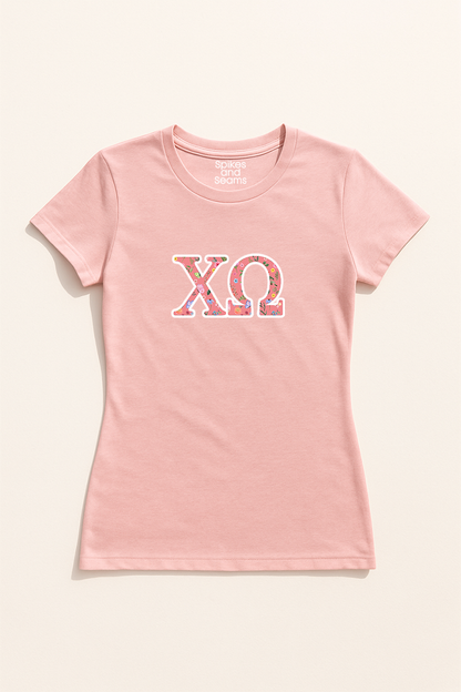 Floral Greek Letter Tee - Pink
