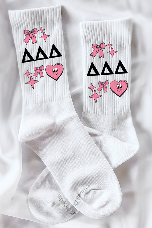 Cartoon Heart Greek Letter Socks - Delta Delta Delta