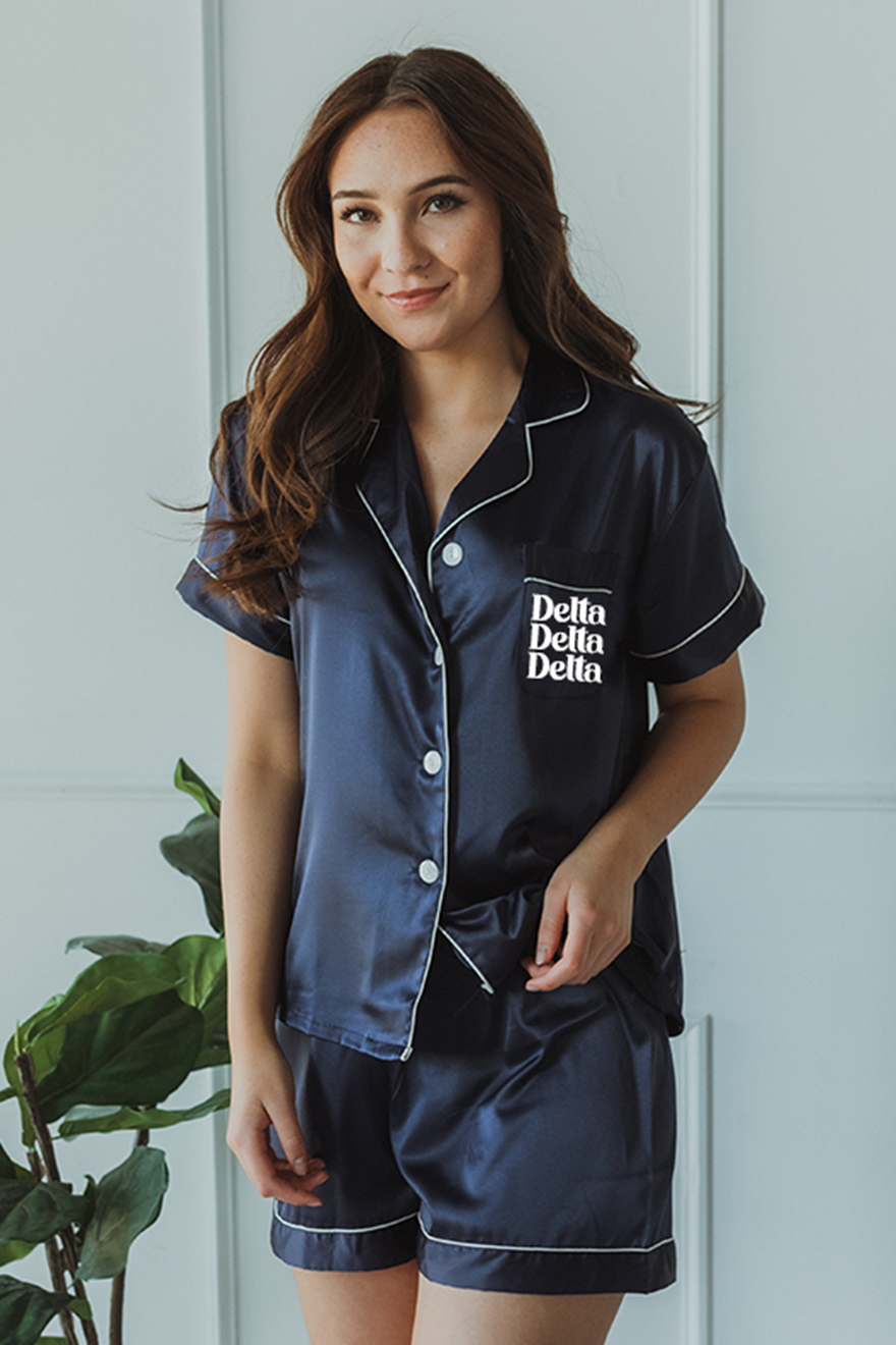 Navy Block font Pajamas - Delta Delta Delta