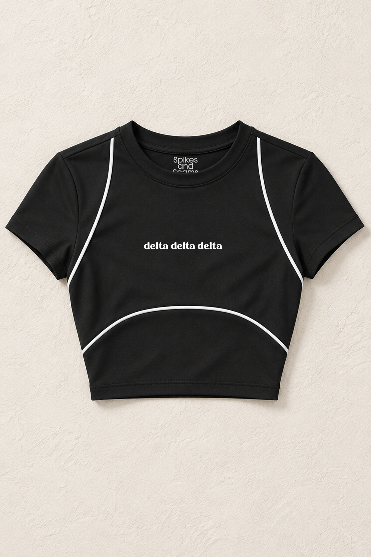 Sorority Black Crop Top with White Trim