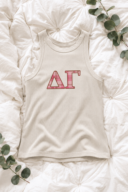 Plaid Pink Letters Sorority Tank