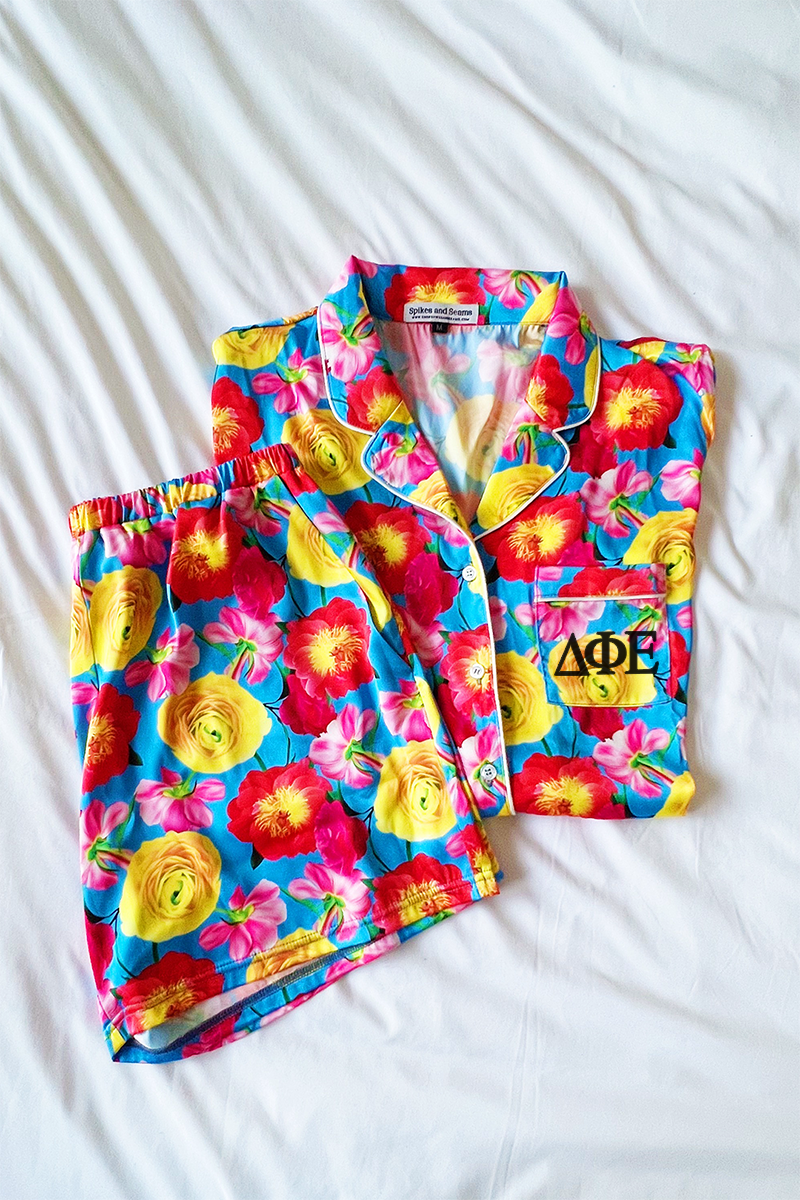Greek Letter Blue Floral pajamas - Delta Phi Epsilon