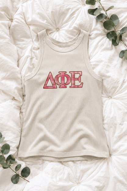 Plaid Pink Letters Sorority Tank