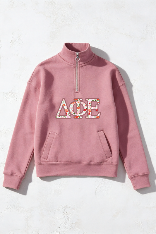 Orchid Floral Greek Letter Quarter Zip - Delta Phi Epsilon