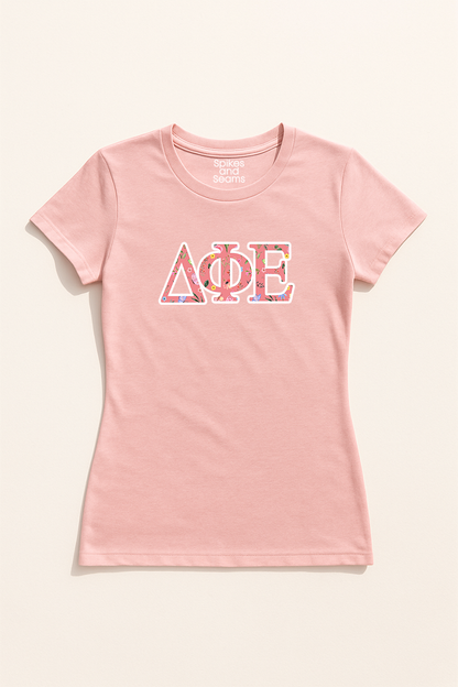 Floral Greek Letter Tee - Pink