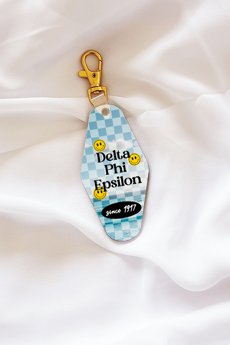 Sky Checkered Keychain - Delta Phi Epsilon