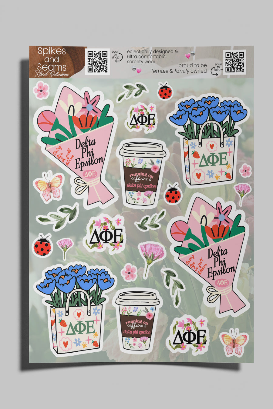 Flower Market Sorority Sticker Sheet #21 - Delta Phi Epsilon