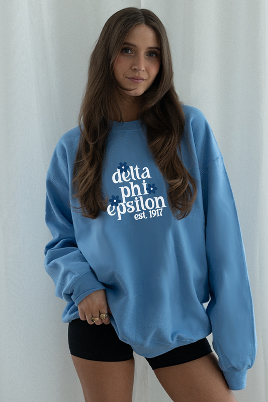 Blue Daisy Crewneck - Delta Phi Epsilon