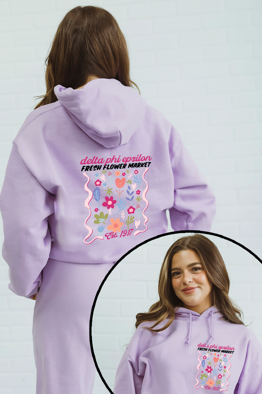 Lavender Fresh Flower Market hoodie - Delta Phi Epsilon