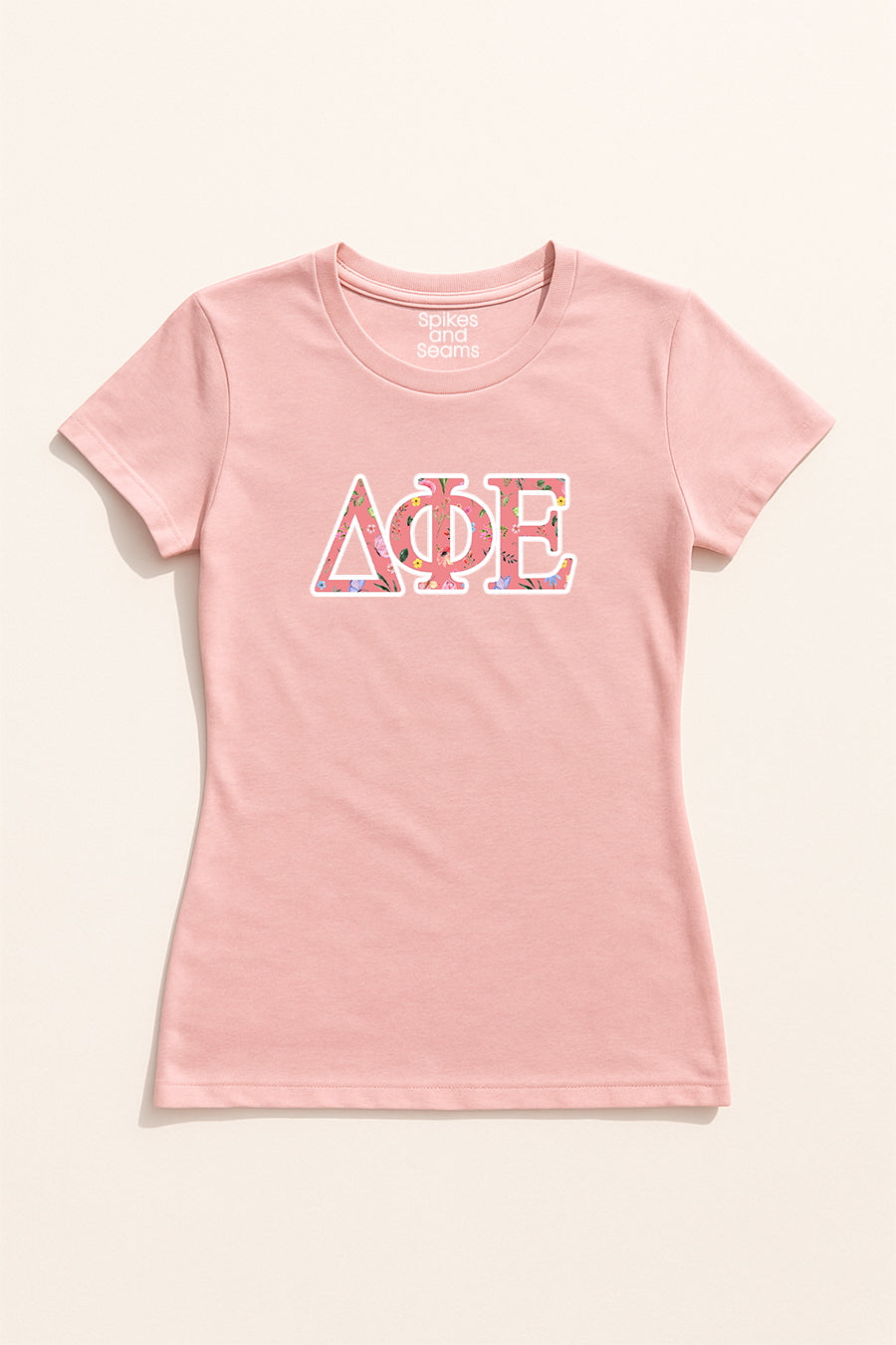 Pink Floral Greek Letter Tee - Delta Phi Epsilon